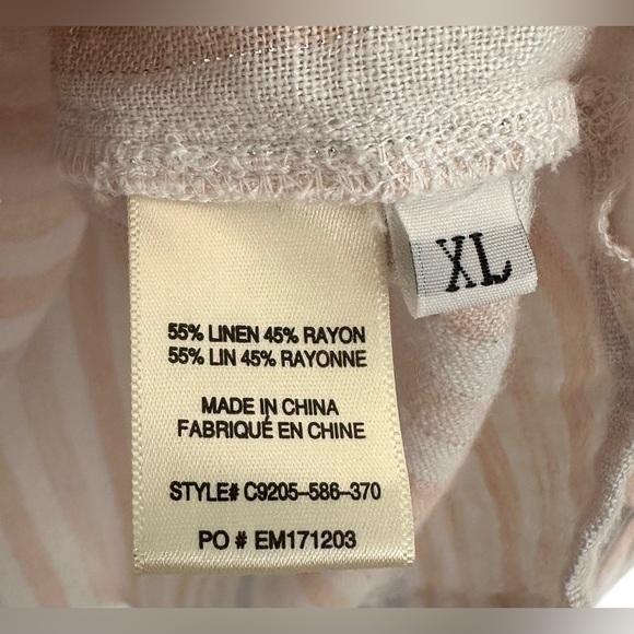 Cloth & Stone Anthropologie Linen Blend Sparkle Striped Top Tie Sleeve-V Neck-XL - Picture 4 of 10